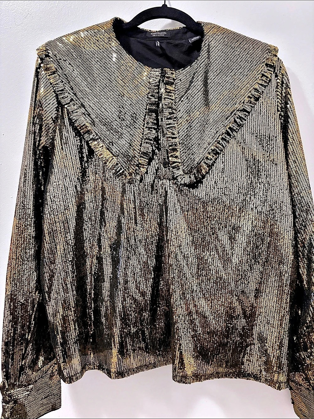 Scotch & Soda Sequin Blouse in Black & Gold XL Like New
